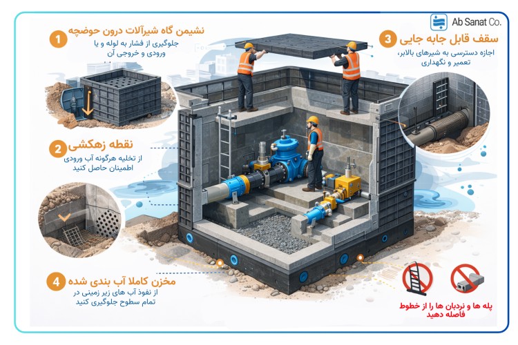 نکات احداث حوضچه شیرآلات یا ولو پیت کامپوزیتی